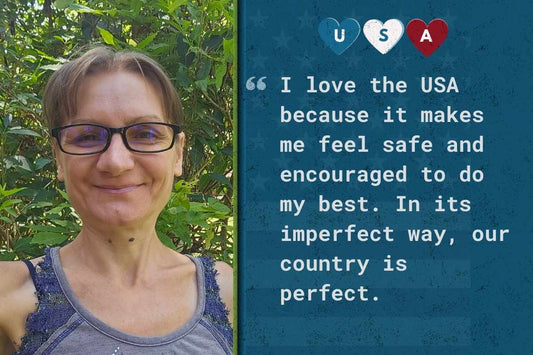 picture of Bianca and text about feeling safe and encouraged in the USA