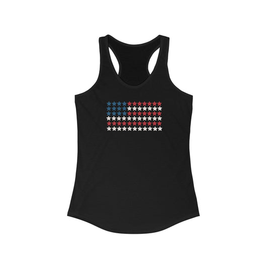 USA Flag Women's Racerback Tank Top, Star Pattern, Vintage Colors, Medium Design